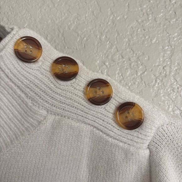 Buttoned High Mock Neck Striped Black and White Sweater Size Medium - Picture 3 of 7